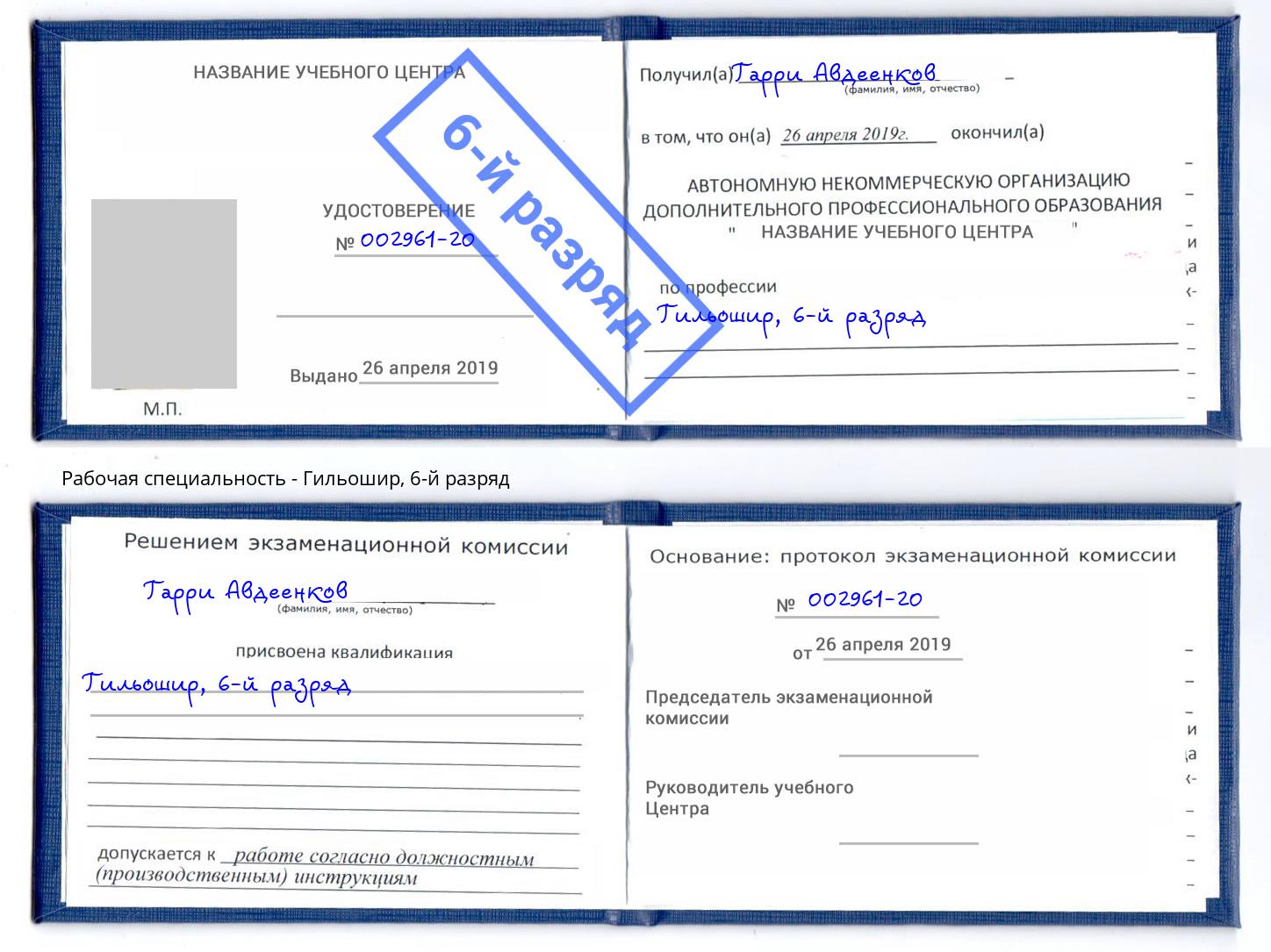 корочка 6-й разряд Гильошир Рославль