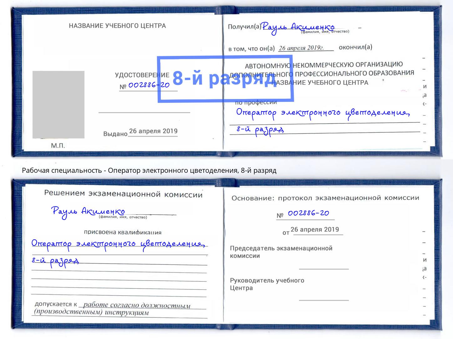корочка 8-й разряд Оператор электронного цветоделения Рославль