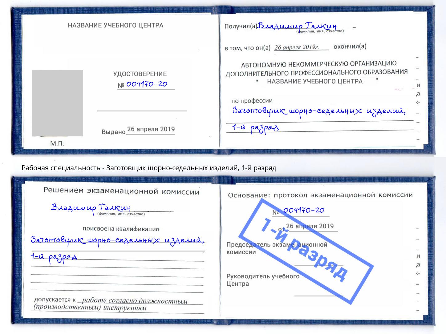 корочка 1-й разряд Заготовщик шорно-седельных изделий Рославль