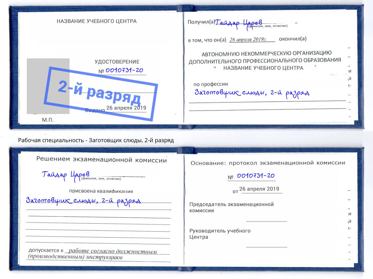 корочка 2-й разряд Заготовщик слюды Рославль