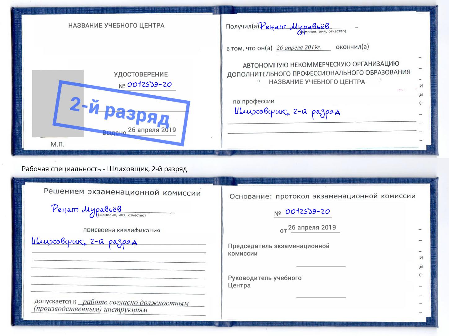 корочка 2-й разряд Шлиховщик Рославль
