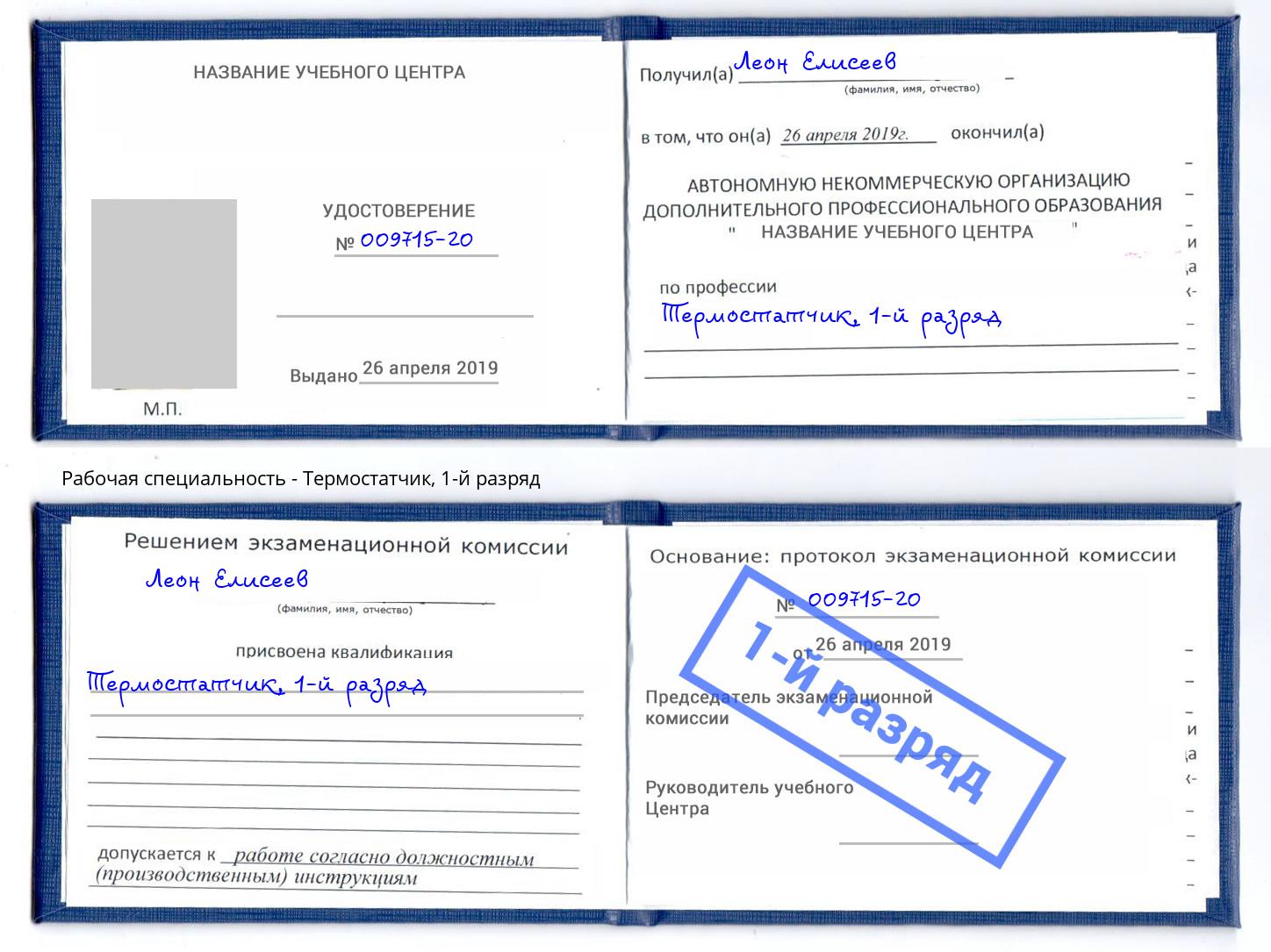 корочка 1-й разряд Термостатчик Рославль