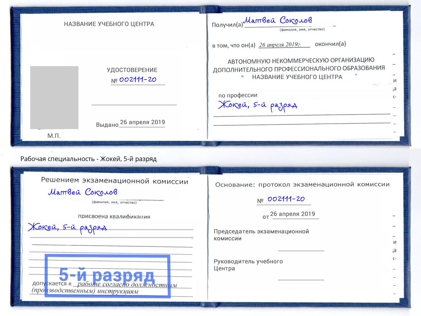 корочка 5-й разряд Жокей Рославль