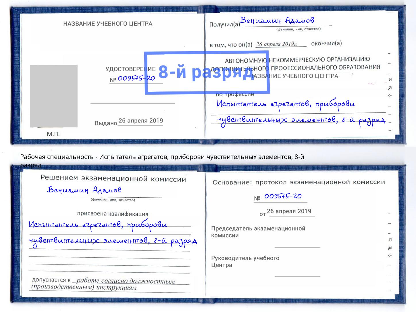 корочка 8-й разряд Испытатель агрегатов, приборови чувствительных элементов Рославль